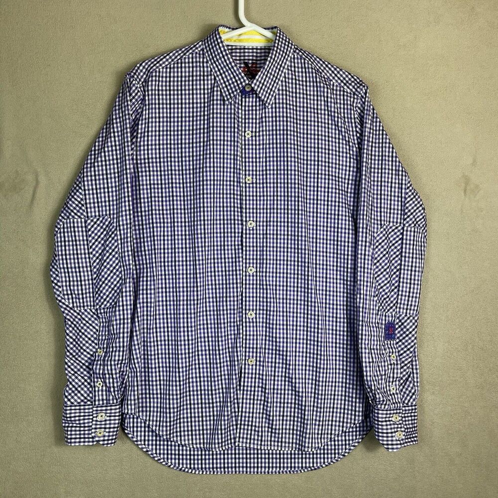 Robert‎ Graham Shirt Mens Medium Purple Plaid Long Sleeve Button Up Adult